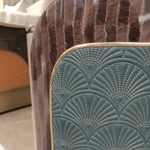 Oval Marble-Top SideTable with Fan-Stitched Leather Panels and Two Drawers